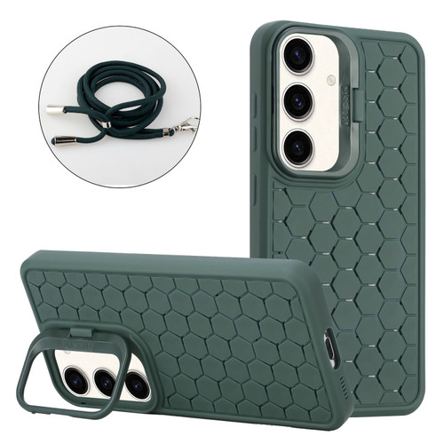 Samsung Galaxy A15 4G/5G Honeycomb Radiating Holder TPU Phone Case with Lanyard - Green