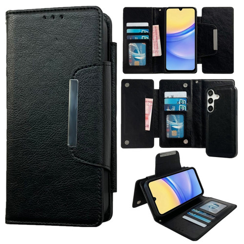 Samsung Galaxy A15 4G/5G Multifunctional 7-Card Wallet Leather Phone Case - Black