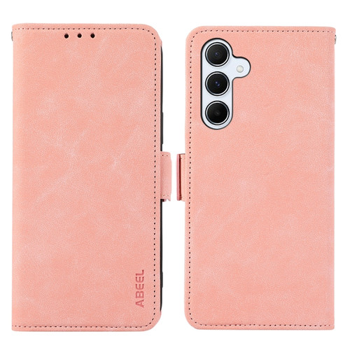 Samsung Galaxy A15 5G ABEEL Frosted Magnetic RFID Leather Phone Case - Pink