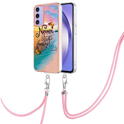 Samsung Galaxy A15 5G Electroplating IMD TPU Phone Case with Lanyard - Dream Butterfly