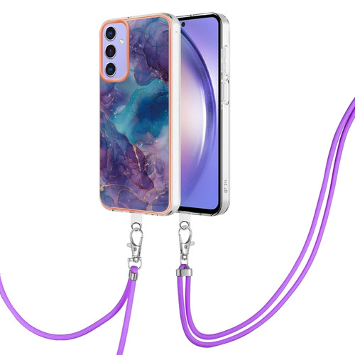 Samsung Galaxy A15 5G Electroplating Marble Dual-side IMD Phone Case with Lanyard - Purple 016