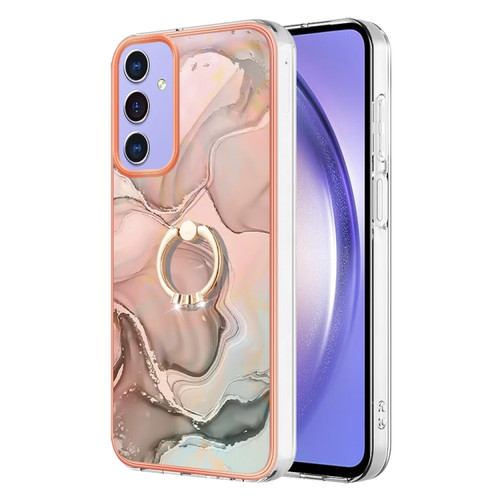 Samsung Galaxy A15 5G Electroplating Marble Dual-side IMD Phone Case with Ring - Rose Gold 015