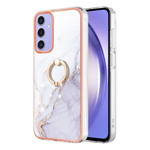 Samsung Galaxy A15 5G Electroplating Marble IMD TPU Phone Case with Ring Holder - White 006