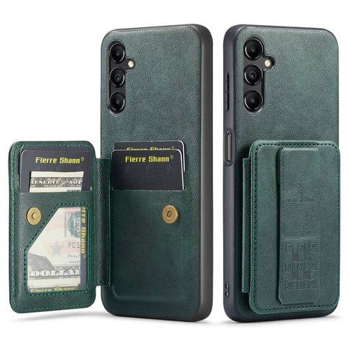 Samsung Galaxy A15 5G Fierre Shann Oil Wax Cow Leather Card Holder Back Phone Case - Green