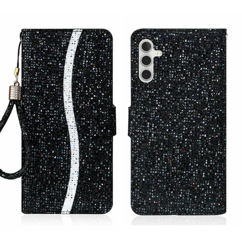 Samsung Galaxy A15 5G Glitter Powder Filp Leather Phone Case - Black