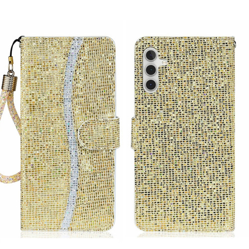 Samsung Galaxy A15 5G Glitter Powder Filp Leather Phone Case - Gold