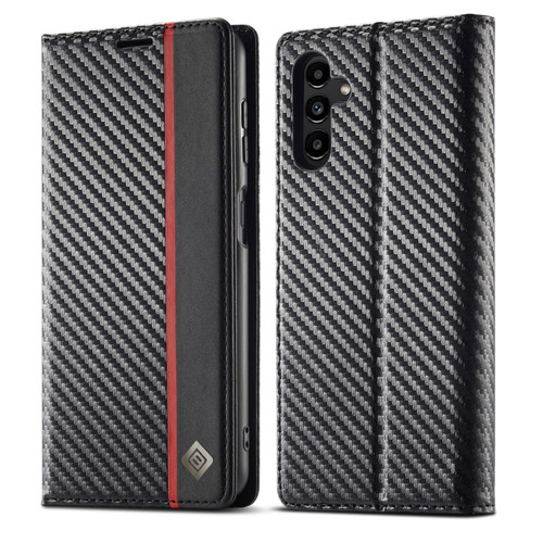 Samsung Galaxy A15 5G LC.IMEEKE Carbon Fiber Leather Phone Case - Vertical Black