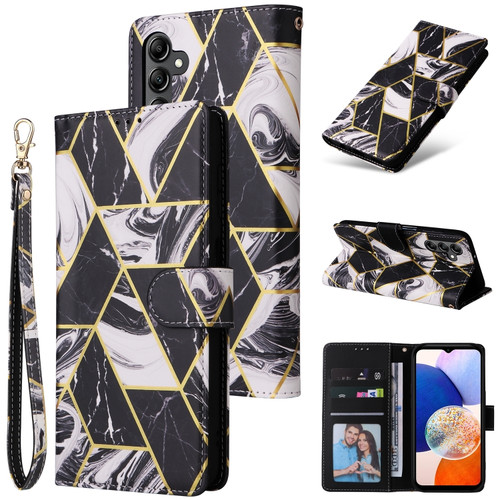 Samsung Galaxy A15 5G Marble Bronzing Stitching Leather Phone Case - Black