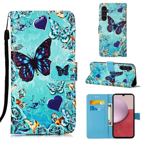 Samsung Galaxy A25 5G / A24 Colored Drawing Pattern Plain Weave Leather Phone Case - Caring Butterfly