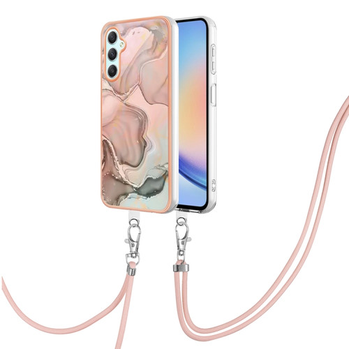 Samsung Galaxy A25 5G Electroplating Marble Dual-side IMD Phone Case with Lanyard - Rose Gold 015