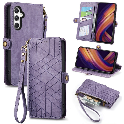 Samsung Galaxy A25 5G Geometric Zipper Wallet Side Buckle Leather Phone Case - Purple