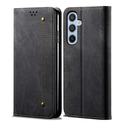 Samsung Galaxy A25 5G Global Denim Texture Casual Style Horizontal Flip Leather Case - Black