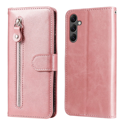 Samsung Galaxy A25 5G Global Fashion Calf Texture Zipper Leather Phone Case - Rose Gold