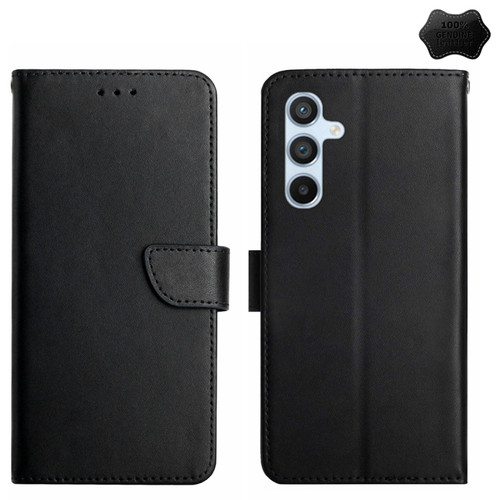 Samsung Galaxy A25 5G HT02 Genuine Leather Fingerprint-proof Flip Phone Case - Black