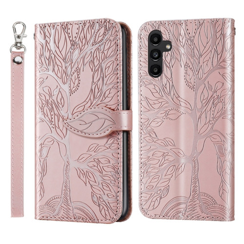 Samsung Galaxy A25 5G Life Tree Embossing Pattern Leather Phone Case - Rose Gold