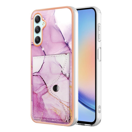 Samsung Galaxy A25 5G Marble Pattern IMD Card Slot Phone Case - Pink Purple Gold