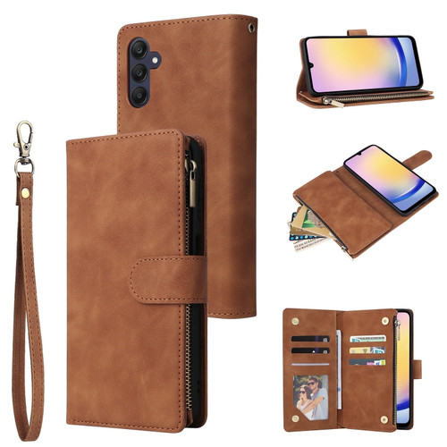 Samsung Galaxy A25 5G Multifunctional Frosted Zipper Wallet Leather Phone Case - Brown