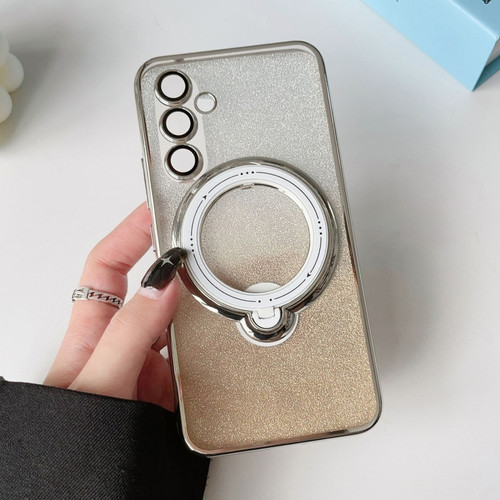 Samsung Galaxy A25 5G Rotation MagSafe Holder Gradient Glitter TPU Phone Case - Gold