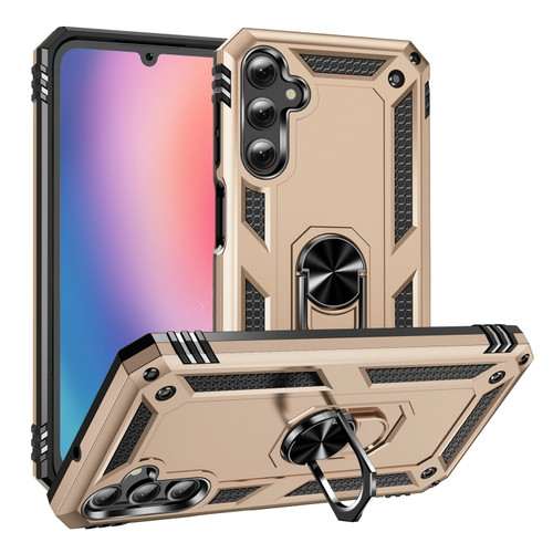 Samsung Galaxy A25 5G Shockproof TPU + PC Phone Case with Holder - Gold