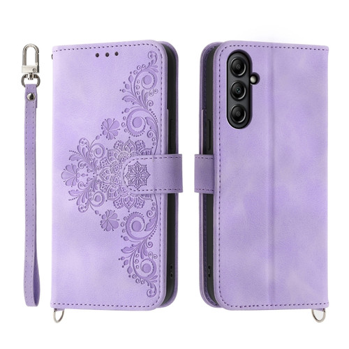 Samsung Galaxy A25 5G Skin-feel Flowers Embossed Wallet Leather Phone Case - Purple