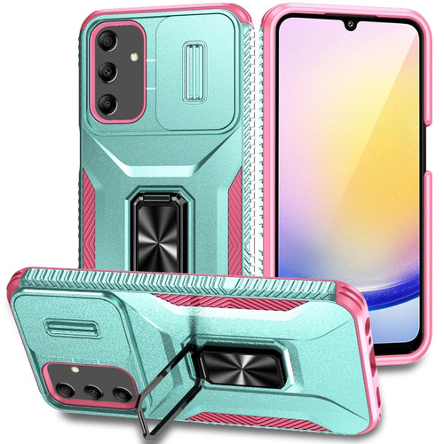 Samsung Galaxy A25 5G Sliding Camshield Holder Phone Case - Grey Green + Pink