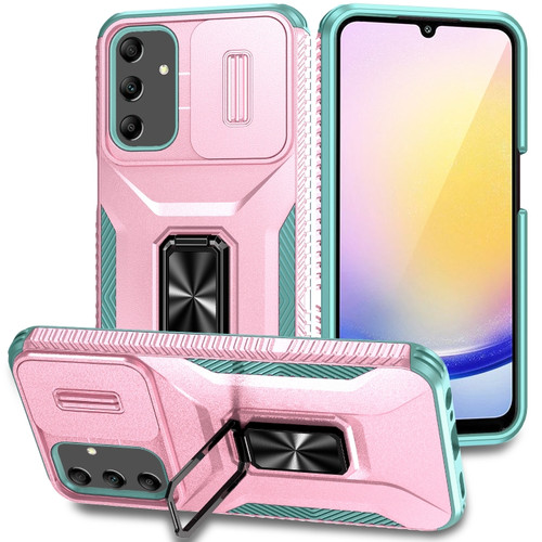 Samsung Galaxy A25 5G Sliding Camshield Holder Phone Case - Pink + Grey Green