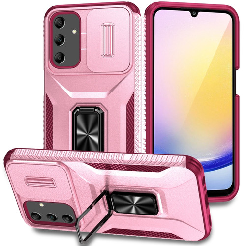 Samsung Galaxy A25 5G Sliding Camshield Holder Phone Case - Pink + Rose Red