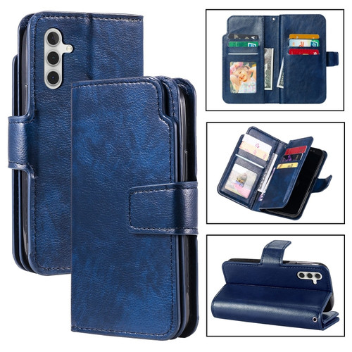 Samsung Galaxy A25 5G Tri-Fold 9-Card Wallets Leather Phone Case - Blue