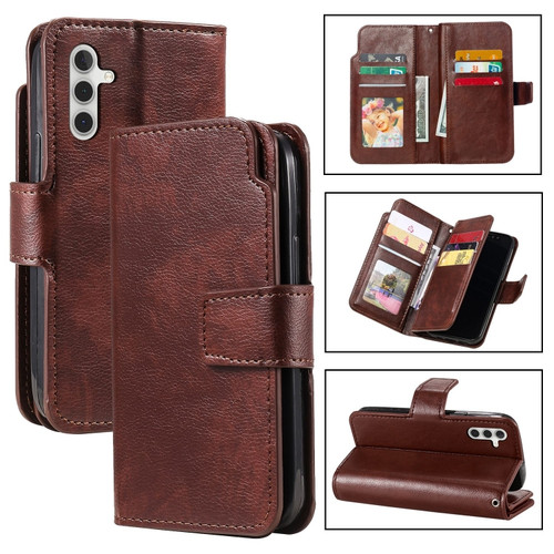 Samsung Galaxy A25 5G Tri-Fold 9-Card Wallets Leather Phone Case - Brown