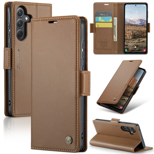 Samsung Galaxy A35 5G CaseMe 023 Butterfly Buckle Litchi Texture RFID Anti-theft Leather Phone Case - Brown