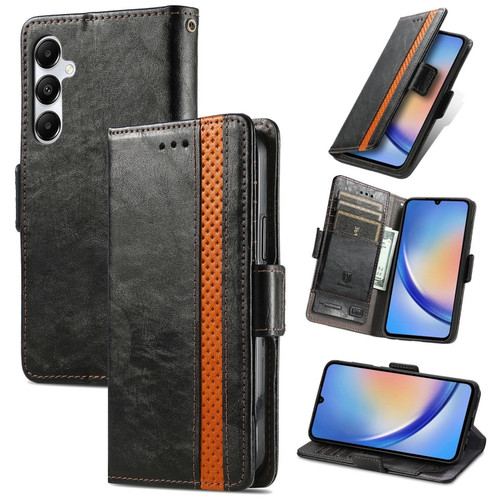 Samsung Galaxy A35 5G CaseNeo Splicing Dual Magnetic Buckle Leather Phone Case - Black