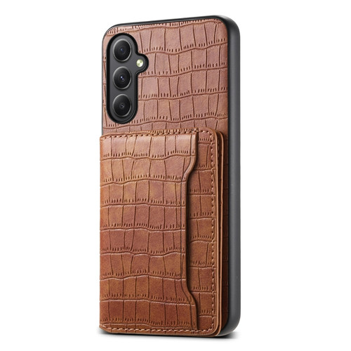 Samsung Galaxy A35 5G Crocodile Texture Card Bag Design Full Coverage Phone Case - Brown