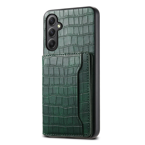 Samsung Galaxy A35 5G Crocodile Texture Card Bag Design Full Coverage Phone Case - Green