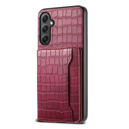 Samsung Galaxy A35 5G Crocodile Texture Card Bag Design Full Coverage Phone Case - Red