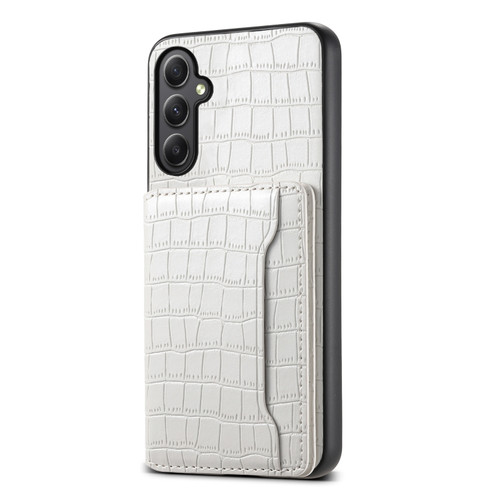 Samsung Galaxy A35 5G Crocodile Texture Card Bag Design Full Coverage Phone Case - White