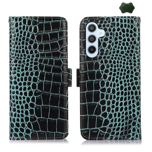 Samsung Galaxy A35 5G Crocodile Top Layer Cowhide Leather Phone Case - Green