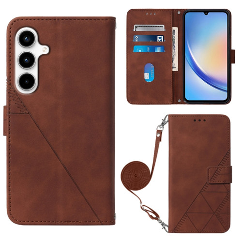 Samsung Galaxy A35 5G Crossbody 3D Embossed Flip Leather Phone Case - Brown