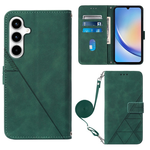 Samsung Galaxy A35 5G Crossbody 3D Embossed Flip Leather Phone Case - Dark Green