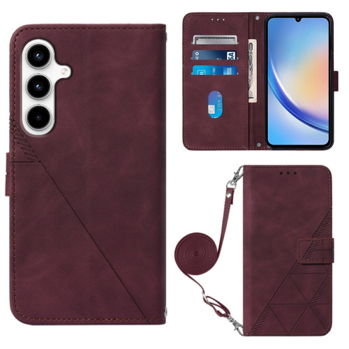 Samsung Galaxy A35 5G Crossbody 3D Embossed Flip Leather Phone Case - Wine Red