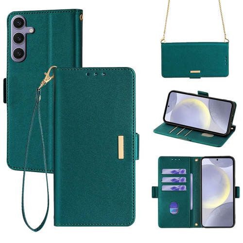 Samsung Galaxy A35 5G Crossbody Chain Leather Phone Case - Green