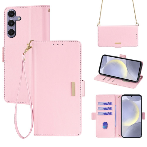 Samsung Galaxy A35 5G Crossbody Chain Leather Phone Case - Pink