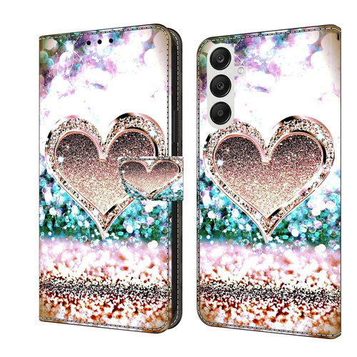 Samsung Galaxy A35 5G Crystal 3D Shockproof Protective Leather Phone Case - Pink Diamond Heart