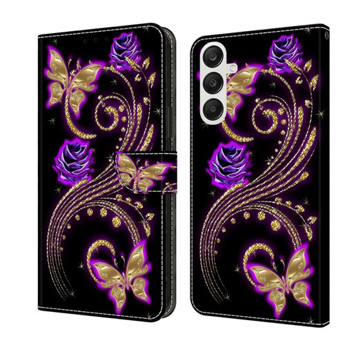 Samsung Galaxy A35 5G Crystal 3D Shockproof Protective Leather Phone Case - Purple Flower Butterfly