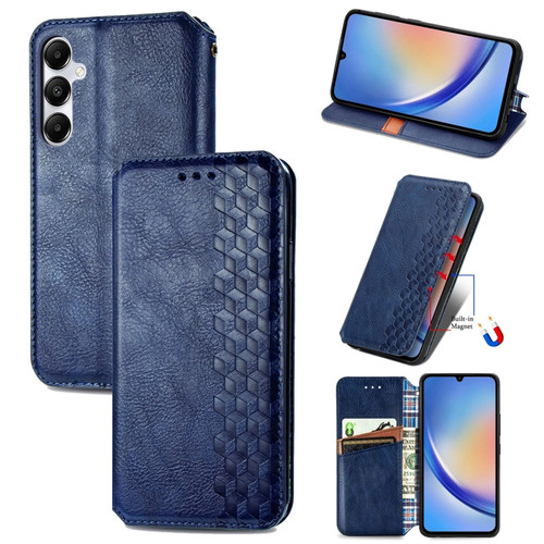 Samsung Galaxy A35 5G Cubic Grid Pressed Magnetic Leather Phone Case - Blue