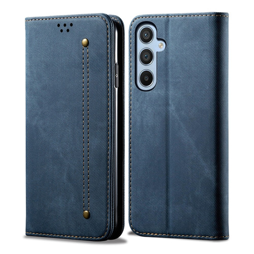 Samsung Galaxy A35 5G Denim Texture Casual Style Horizontal Flip Leather Case - Blue