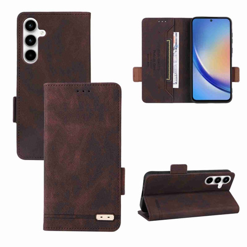 Samsung Galaxy A35 5G Magnetic Clasp Leather Phone Case - Brown