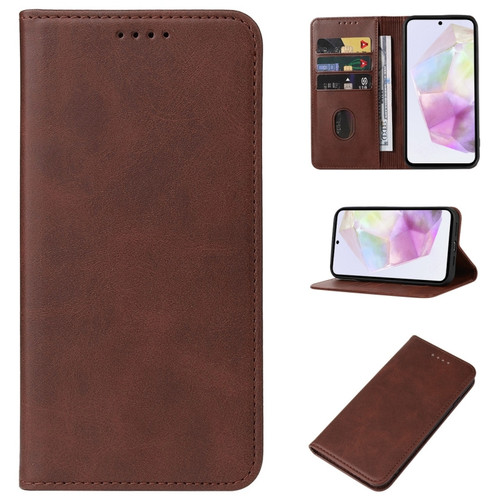 Samsung Galaxy A35 5G Magnetic Closure Leather Phone Case - Brown