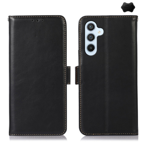 Samsung Galaxy A35 5G Magnetic Crazy Horse Texture Genuine Leather RFID Phone Case - Black