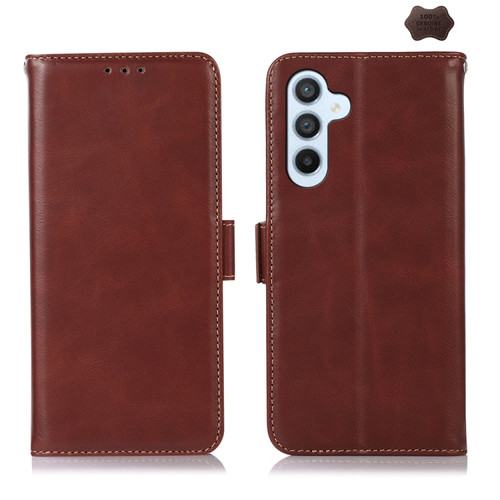 Samsung Galaxy A35 5G Magnetic Crazy Horse Texture Genuine Leather RFID Phone Case - Brown