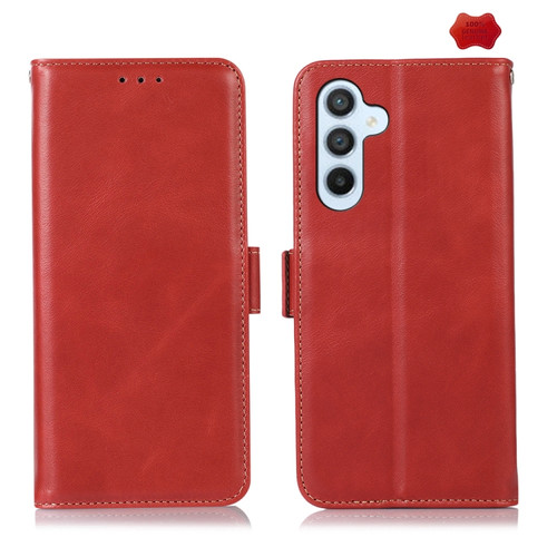 Samsung Galaxy A35 5G Magnetic Crazy Horse Texture Genuine Leather RFID Phone Case - Red